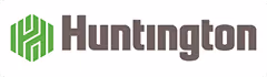 Logo of Huntington, featuring a green hexagonal design and the name "Huntington" in gray.